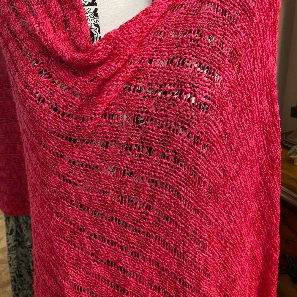 Fun Raspberry Color Knit Shawl-One Size - Picture 3 of 6